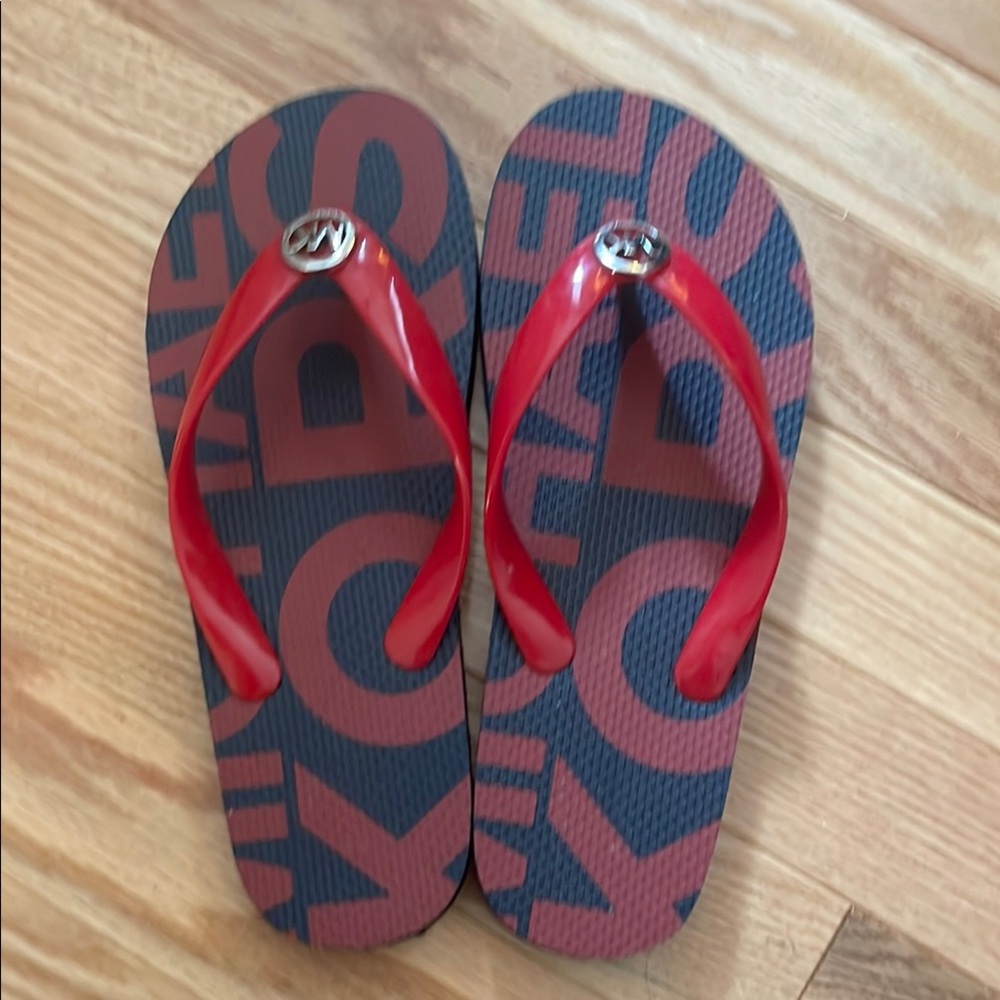 Michael Kors Red and Navy Logo Flip Flops